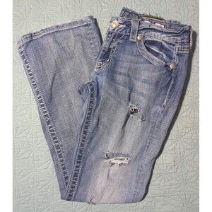 Miss Me Distressed Rhinestones Embroidered Boot Cut Jeans JE1098BR SZ 29